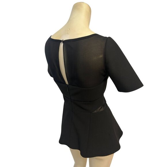 Elizabeth and James Black Sheer Peplum Top Size 0 - Picture 4 of 6